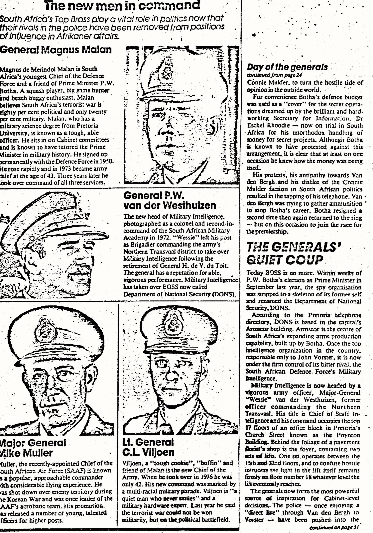 Quiet coup d'etat against PM John Vorster press clipping NOW! magazine Oct1979